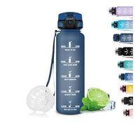 Grsta Gourde, 500ml Gourde Enfant, Gourde Sport avec Filtre, Facile à Nettoyer, Gourde Motivation avec Marqueur de Temps, Bouteille d'eau pour l'École, Fitness, Bureau, Gym, Navibleu
