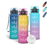 Grsta Gourde 500ml, Gourde Enfant, Verrou de Sécurité, Bouteille Motivationnelle avec Filtre, Avec Marqueur de Temps, Anti Fuite Gourdes Graduée pour 1 Journee pour Yoga, École, Voyage