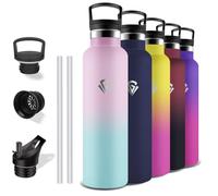 Grsta Gourde, Bouteille Isotherme 1l, Anti Fuite, Gourde Paille Adulte, Double Isolation, Inox, Acier Inoxydable 18/8, sans Bpa, pour Randonnée, Camping, Aptitude, Sportif, Yoga