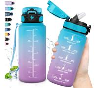 Grsta Gourde Enfant anti Fuite, 500ml avec Slogan de Motivation, Paille Enfant, Facile à Transporter, Gourde Graduée, pour l'École, Bureau, Extérieur, Bleu-violet