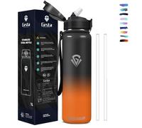 Grsta Gourde, Gourde Isotherme 1l, Gourd avec Paille sans BPA, Gourd Metal, 18/8 Acier Inoxydable, Gourdes Reutilisable Anti Fuite, Facile à Nettoyer, pour Camping, Randonnée, Running, Vélo, Yoga