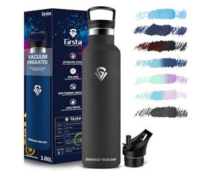 Grsta Gourde Isotherme - 1000ml - Bouteille Isotherme, sans BPA, Gourde INOX Reutilisable, avec Paille pour école, Bureau, Gym
