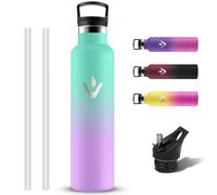 Grsta Gourde Isotherme 1l, Bouteille Isotherme sans BPA, Gourde Inox Avec 2 Bouchons, Double Isolation, Bouteille d'eau avec Paille, pour Bureau, Bureau, Randonnée