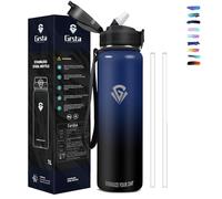 Grsta gourde Isotherme 1L Paille sans BPA Bouteille sous Vide à Double Paroi Anti-Fuite Métal Sport, Camping, Gym