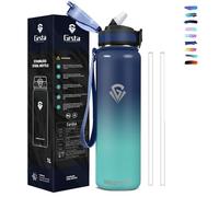 Grsta Gourde Isotherme 1l Sans BPA - Paille Anti Fuite, Double Paroi Isolante, Réutilisable, Facile à Nettoyer - Bouteille d'Eau pour Camping, Randonnée, Running, Vélo, Yoga, Foot