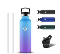 Grsta Gourde Isotherme 500ml, Bouteille d'eau en Acier Inoxydable, Anti Fuite Bouteille Isotherme avec 2 Bouchons, Gourde Inox avec Paille, Reutilisable Gourdes sans BPA pour Camping, Yoga, Randonnee