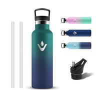 Grsta Gourde Isotherme 500ml, Gourde Inox Avec 2 Bouchons, Bouteille d'eau en Acier Inoxydable, Reutilisable Bouteille Isotherme avec Paille, Anti Fuite Gourd sans BPA pour Sport, Gym, Randonnée