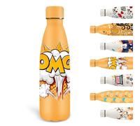 Grsta Gourde Isotherme 500ml Gourde Personnalisée sans BPA Gourde Metal Étanche 18/8 Gourde Inox Thermos pour École, Bureau, Sport, Voyage - Jaune