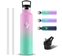 Grsta Gourde Isotherme, Anti Fuite Gourde 1l avec Paille, Bouteille Isotherme sans BPA, Reutilisable Gourdes Inox, Bouteille d'eau en Acier Inoxydable, Gourdes Sport pour Camping, Cyclisme, Voyage