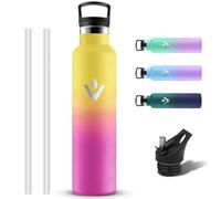 Grsta Gourde Isotherme, Anti Fuite Gourde 1l avec Paille, Bouteille Isotherme sans BPA, Reutilisable Gourdes Inox, Bouteille d'eau en Acier Inoxydable, Gourd Sport pour Camping, Velo, Voyage