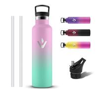 Grsta Gourde Isotherme, Bouteille Isotherme 750ml Avec 2 Bouchons, Anti Fuite Bouteille d'eau en Acier Inoxydable, Reutilisable Gourde Inox avec Paille, Gourd sans BPA pour Randonnee, École, Bureau