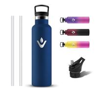 Grsta Gourde Isotherme, Bouteille Isotherme 750ml Avec 2 Bouchons, Anti Fuite Bouteille d'eau en Acier Inoxydable, Reutilisable Gourde Inox avec Paille, Gourdes sans BPA pour Velo, École, Bureau