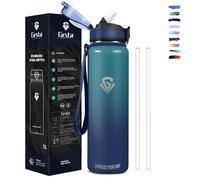 Grsta Gourde Isotherme, Gourde 1l Anti-Fuite, Gourd Paille sans BPA, Gourd Sans BPA, Gourdes Reutilisable, Facile à Transporter, Bouteille d'eau pour Camping, Randonnée, Running, Vélo, Yoga, Foot