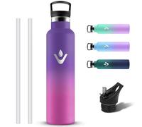 Grsta Gourde Isotherme, Gourde 1l avec Paille, Reutilisable Bouteille Isotherme, Gourd Inox sans BPA, Bouteille d'eau en Acier Inoxydable, Anti Fuite Gourd Sport pour Gym, Voyage, Yoga