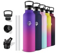 Grsta Gourde Isotherme, Gourde 1l, Sans BPA, avec Paille, Anti Fuite, Inox, Acier Inoxydable 18/8, Reutilisable, Double Isolation, pour Randonnée, Camping, Aptitude, Sportif