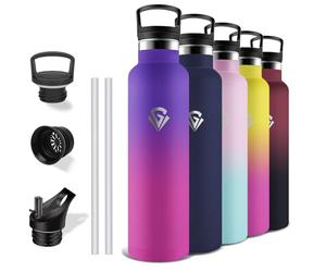 Grsta Gourde Isotherme, Gourde 1l, Sans BPA, avec Paille, Anti Fuite, Inox, Acier Inoxydable 18/8, Reutilisable, Double Isolation, pour Randonnée, Camping, Aptitude, Sportif