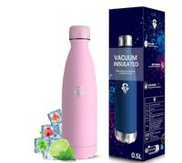 Grsta Gourde Isotherme, Gourde 500ml, Anti Fuite, Gourd Inox, 24h Froid & 12h Chaud, Gourd sans Bpa, Gourdes Metal, Facile à Transporter, Bouteille d'eau pour l'École, Bureau, Voyage, Camping, Rose