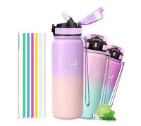 Grsta Gourde Isotherme - Gourde 750 ml - Thermos Avec 6 Paille - Double Isolation - Gourdes Inox - Facile à Nettoyer - Bouteille Thermos, Bouteille d'eau pour Randonnée, Sport, Running, Camping
