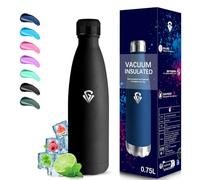 Grsta Gourde Isotherme, Gourde 750ml, 24h Froid & 12h Chaud, Gourde Inox anti Fuite, Gourde sans Bpa, Gourde Metal, Facile à Transporter, Bouteille d'eau pour Bureau, Camping, Voyage, Sport, Noir