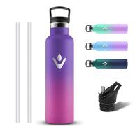 Grsta Gourde Isotherme, Gourde 750ml avec Paille, Reutilisable Bouteille Isotherme, Gourd Inox sans BPA, Bouteille d'eau en Acier Inoxydable, Anti Fuite Gourd pour Randonnee, Velo, Voyage