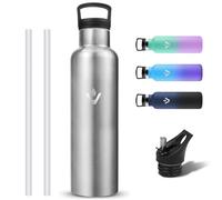 Grsta Gourde Isotherme, Reutilisable Gourde 1l avec Paille, Anti Fuite Bouteille Isotherme, Gourde Inox sans BPA, Bouteille d'eau en Acier Inoxydable, Gourdes Sport pour Randonnee, Cyclisme, Voyage