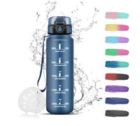 Grsta Gourde pour enfant - 500 ml - Avec marquage de temps - Avec filtre - Anti-fuite - Facile à nettoyer - Pour l'école, les voyages, le camping, la course à pied, bleu foncé