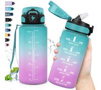 Grsta Gourde pour enfant - Anti-fuite - Avec paille - Avec heure - Peut être portée avec vous - Gourde de 0,5 l avec slogan motivant - Pour l'école, le vélo, la gym, le yoga