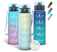 Grsta Gourde Sport 1 litre, Gourdes avec Filtre, Verrou de Sécurité, Gourde Graduée pour 1 Journee, Avec Marqueur de Temps, Anti Fuite Bouteille Motivation pour Randonnee, Yoga, Velo