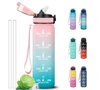 Grsta Gourde Sport 1 litre, Gourdes avec Paille, Verrou de Sécurité, Anti Fuite Gourde Graduée pour 1 Journee, Bouteille Motivation avec Marqueur de Temps pour Voyages, Bureau, Fitness