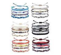 Grtheenumb Bracelet Tissu, Ensemble de 24 bracelets tissés, bracelets brésiliens réglables faits à la main, de cheville et poignet bohèmes pour femmes, hommes et adolescents
