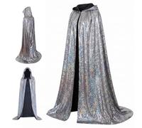 Grtheenumb Cape Arc-en-Ciel | Cape à Capuche argentée avec Cordon de Serrage réglable, Longue Longueur en Tissu Brillant, argentée pour Femme, 43, 31 Pouces