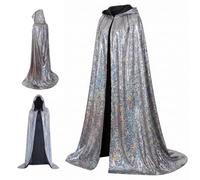 Grtheenumb Cape Arc-en-Ciel|Cape à Capuche avec Cordon réglable, argentée Pleine Longueur pour Cosplay et Halloween, 59 Pouces, Argent