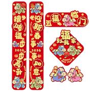 Grtheenumb Décorations du Nouvel an 2026, décorations du Nouvel an Chinois, année Cheval 2026, de Porte pour la fête Printemps avec couplets et Personnages Porte-Bonheur pour Les Vacances