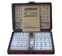 Grtheenumb Ensemble Mahjong, Tiles Mahjong Set Antique Chinese Mahjong Game Set Portable Travel Mahjong Set avec boîte de Stockage, Directions, dés et tuiles de Rechange