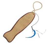 Grtheenumb Grattoir à Chat Suspendu 5.2x20.9 Pouces, grattoir à Chat en Sisal en Forme de Poisson avec Plumes, Tapis gratter en Sisal pour Porte Murale