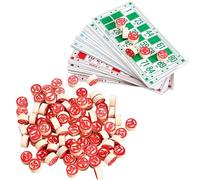 Grtheenumb Jeu de Bingo Tombola, Jeu Italien Tombola Vintage, Loto Russe Comprenant 48 Cartes de Bingo et 90 échecs en Bois pour Adultes et Enfants, activité en Classe familiale