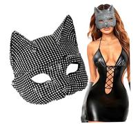 Grtheenumb Masque de chat, 7,5x6.3 Masque à moitié visage Chat Masque Black Sexy Masque avec un masque de cosplay brillant en strass pour le costume de fête d'Halloween
