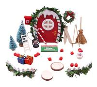 Grtheenumb Miniatures de Maison de poupée|Miniatures Maison poupée 1 Ensemble Petites Portes fées avec clôture d'arbre Noël, Canne à Bonhomme Neige et Plus Encore pour la décoration Noël