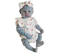 Grtheenumb Poupée réaliste pour bébé Fille, 18 Pouces, Corps Complet, vêtements imprimés Cerises, Peau Bleue, Jouets réalistes en Silicone pour Enfants |.Nouveau-né