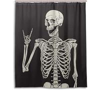 Grtheenumb Rideau de Douche d'halloween, Rock and Roll Skull Skeleton Bone Love Music Douche Rideau de Polyester pour Halloween Home