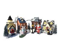 Grtheenumb Village de Maisons de Noël, Ensembles Village Noël 10 pièces/Ensemble illuminent Les Ensembles Ville décoratifs en résine Simulation d'hiver Miniatures, sans Batterie