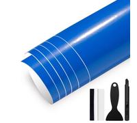 GRTHTATI 300cm x 30cm Covering Brillant de Voiture Autocollant Film Covering Adhésif Film de Protection pour Voiture, Moto, Vélo (Bleu Foncé, 30cm x 300cm)