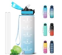 Grtsa Gourde 1l, Anti Fuite Gourde Sport avec Marqueur de Temps, Verrou de Sécurité, Gourdes avec Paille, Facile à Nettoyer, Bouteille d'eau Motivationnelle pour Cyclisme, Gym, Yoga