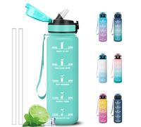 Grtsa Gourde 1l, Anti Fuite Gourde Sport avec Paille, Facile à Nettoyer, Gourdes Motivationnelle, Verrou de Sécurité, Bouteille d'eau avec Marqueur de Temps pour Bureau, Gym, Camping