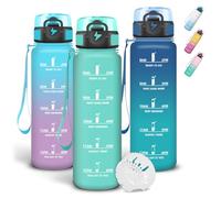 Grtsa Gourde 1l, Anti Fuite Gourde Sport, Gourdes Graduée pour 1 Journee, Avec Marqueur de Temps, Verrou de Sécurité, Bouteille Motivationnelle avec Filtre pour Bureau, Yoga, Fitness