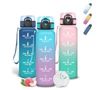 Grtsa Gourde 500ml, Anti Fuite Gourde Enfant avec Filtre, Bouteille Motivationnelle, Verrou de Sécurité, Avec Marqueur de Temps, Gourdes Graduée pour 1 Journee pour Camping, Velo, Gym