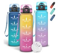 Grtsa Gourde Sport 1 litre, Anti Fuite Gourdes avec Filtre, Gourde Graduée pour 1 Journee, Verrou de Sécurité, Bouteille Motivation avec Marqueur de Temps pour Voyages, Camping, Cyclisme