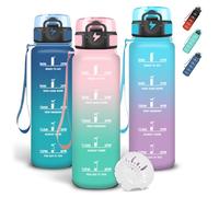 Grtsa Gourde Sport 1 litre, Anti Fuite Gourdes avec Filtre, Verrou de Sécurité, Gourde Graduée pour 1 Journee, Bouteille Motivation avec Marqueur de Temps pour Voyages, Bureau, Cyclisme