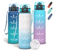 Grtsa Gourde Sport 1 litre, Gourdes avec Filtre, Verrou de Sécurité, Gourde Graduée pour 1 Journee, Avec Marqueur de Temps, Anti Fuite Bouteille Motivation pour Randonnee, Yoga, Velo