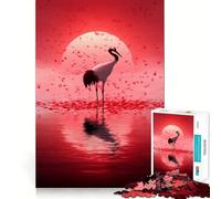 Grue à Couronne Rouge dans Un Paysage Serein Puzzle de 1000 pièces pour Adultes Stimule la mémoire Jeu de Groupe Bords Nets Cadeau élégant (38x26cm)